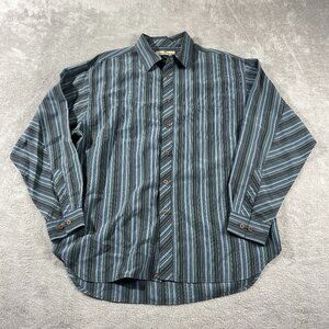 Tommy‎ Bahama Mens Blue Stripe 100% Silk Long Sleeve Dress Shirt L Outdoorsy